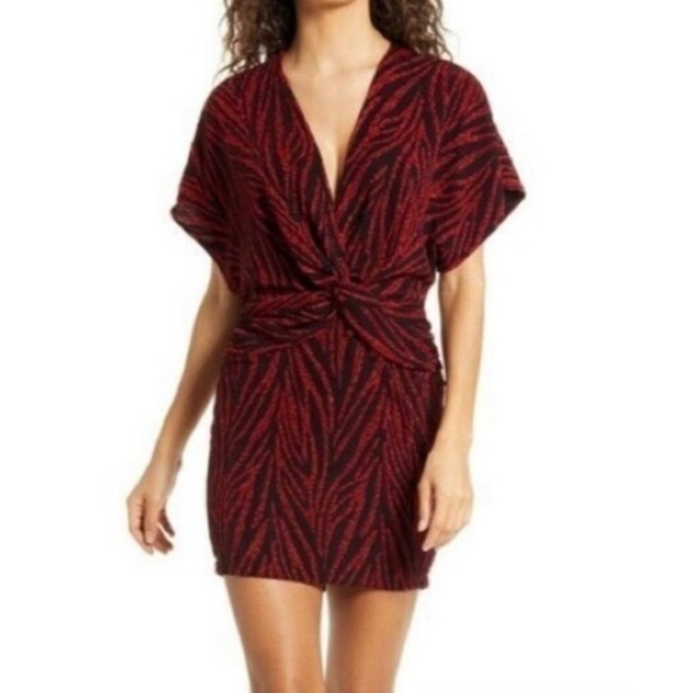 Saylor Soumin Ruby Red Sparkling Metallic Zebra Print Dress Sz. M NWT!